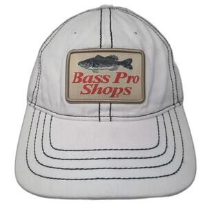 Bass Pro Shops White Black Contrast Stitching Baseball Cap Hat OS Slideback